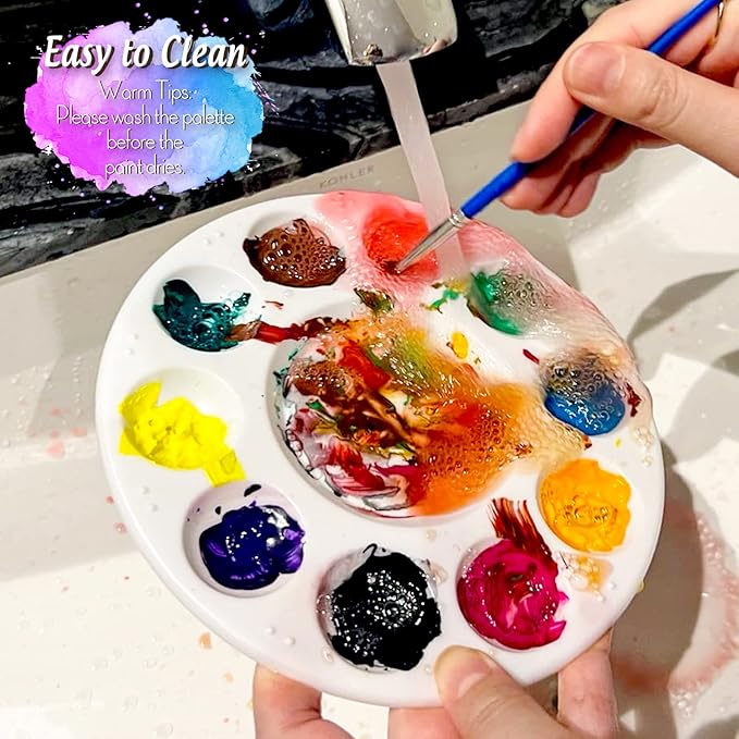 FANDAMEI Paint Palette, Paint Trays for Kids, Paint Pallets with 10 Wells for Adults & Kids, Round Paint Tray Palettes, Plastic Paint Tray Palette, for Painting or DIY Craft Class, White, 2 PCS