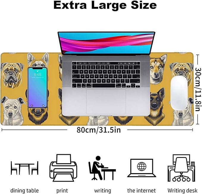 Dog Gaming Mouse Pad, Office Desk Mat, Anti-Slip Rubber Base Cool Aesthetic Mouse Pads for Computer Laptop Keyboard School Home Desktop Gamer Home Accessories Decor 31.5" x 11.8"