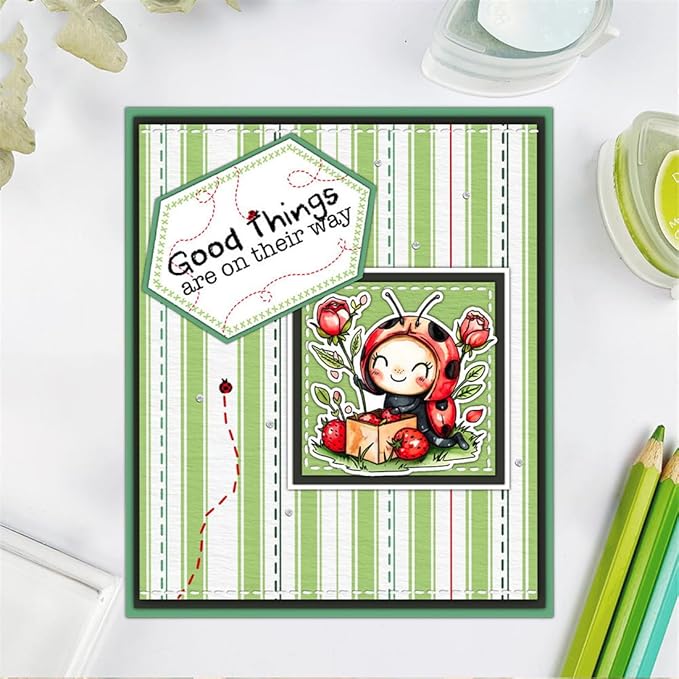 Ladybug Rose Flower Stamps and Cutting Dies for Card Making DIY Transparent Silicone Clear Stamp and Metal Die Cuts Sets for Scrapbooking Paper Greeting Cards Decor Seals Craft Supplies