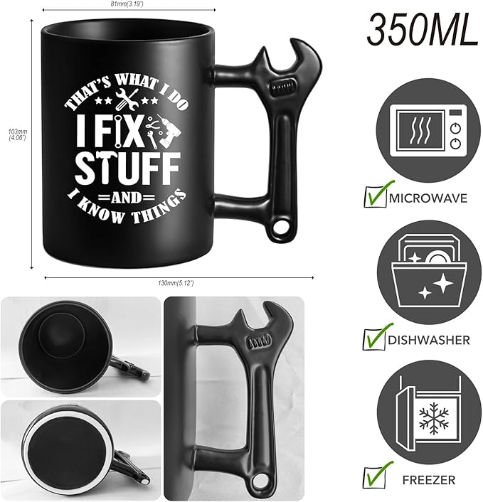 LOZACHE Funny Coffee Mug with Wrench Handle for Men, Novelty Fathers Day Dad Gifts from Daughter Son Wife kids, Best Dad Birthday Present, Christmas Gifts for Grandpa Uncle Husband Brother Mechanic