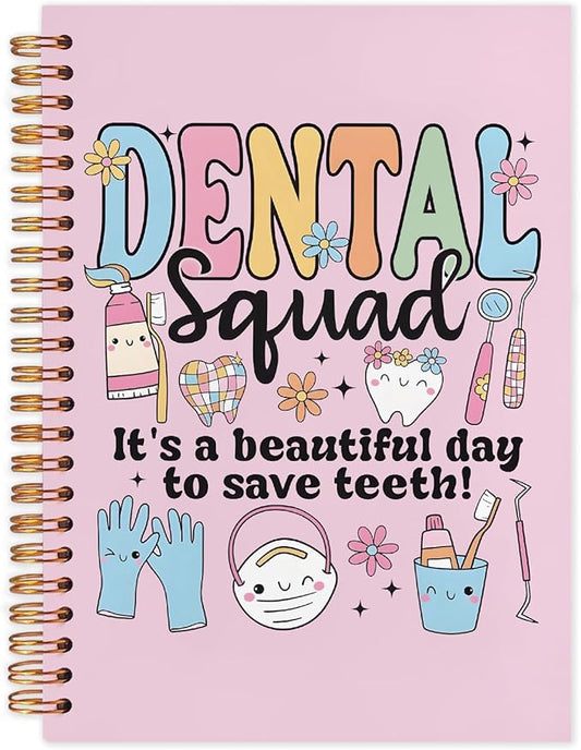 Dental Dentist Gifts Notebook, Dental Assistant Graduation Gifts Journal, Pink Dental Squad Spiral Notebook Journal for Note Taking, Dentist Office Supplies, 5.5x8.3 Inch