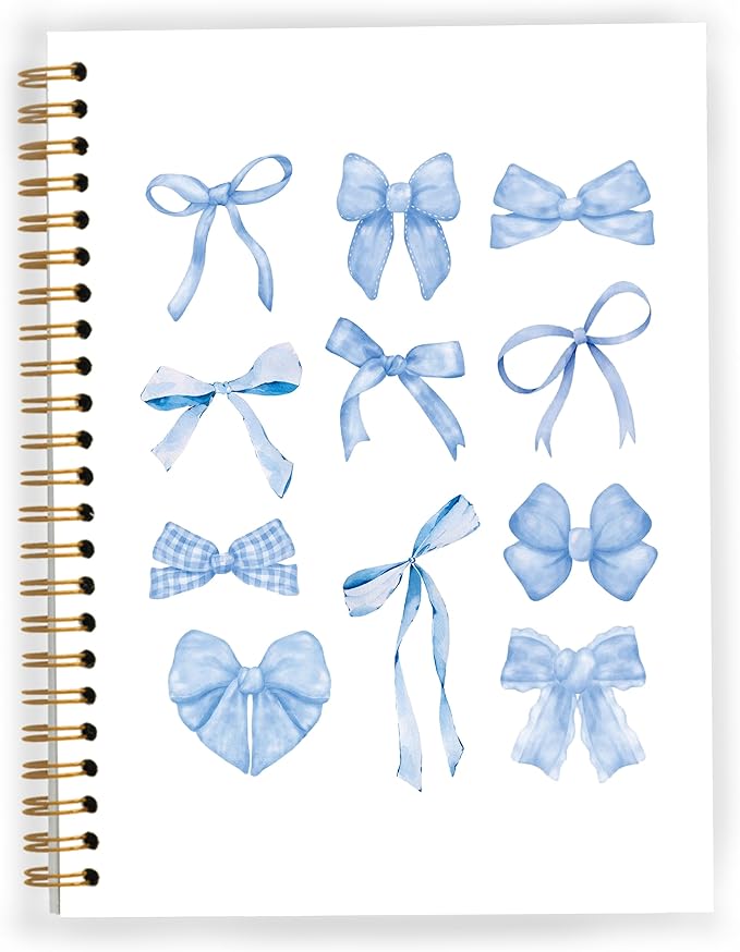 Blue Coquette Bow Y2K Notebook, Blue Girly Trendy Funky Disco Ball Spiral Notebook 5.5x8.3, Preppy Aesthetic Journal for Women, Girly Office Supplies, Spiral Journal