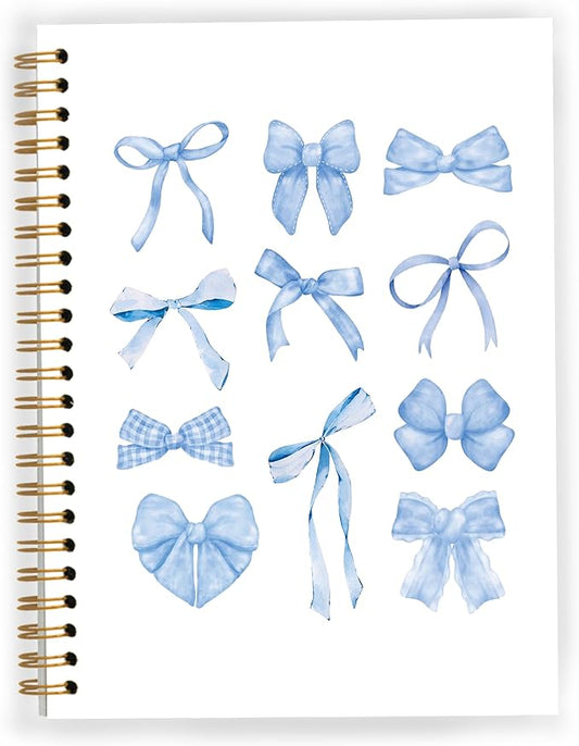 Blue Coquette Bow Y2K Notebook, Blue Girly Trendy Funky Disco Ball Spiral Notebook 5.5x8.3, Preppy Aesthetic Journal for Women, Girly Office Supplies, Spiral Journal