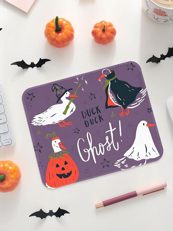 Seorsok Halloween Funny Duck Mouse Mat,Pumpkin Decor Mouse Pads for Office Laptop,Washable Square Mousepads with Extended Stitched Edges Non Slip Rubber Base 9.5"x7.8"x0.12" Inch,Purple