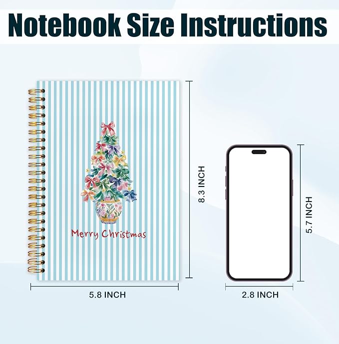 Chinoiserie Christmas Tree Spiral Notebook, Coquette Grandmillennial Christmas Journal for School Office Supplies, Preppy Xmas Aesthetic Holiday Hardcover Journal 5.5x8.3 Inch