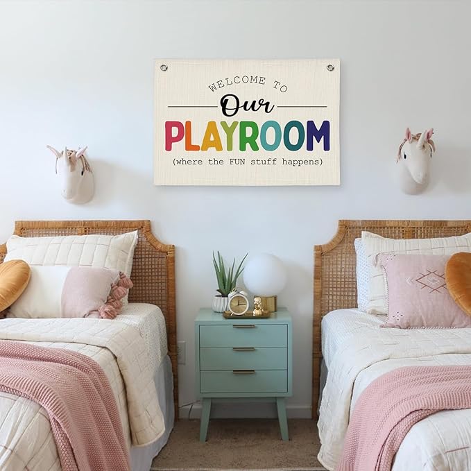 Playroom Wall Decor, Kids Room Decor Canvas Banner Wall Hanging Flag, Welcome To Our Playroom Banner, Classroom Decorations