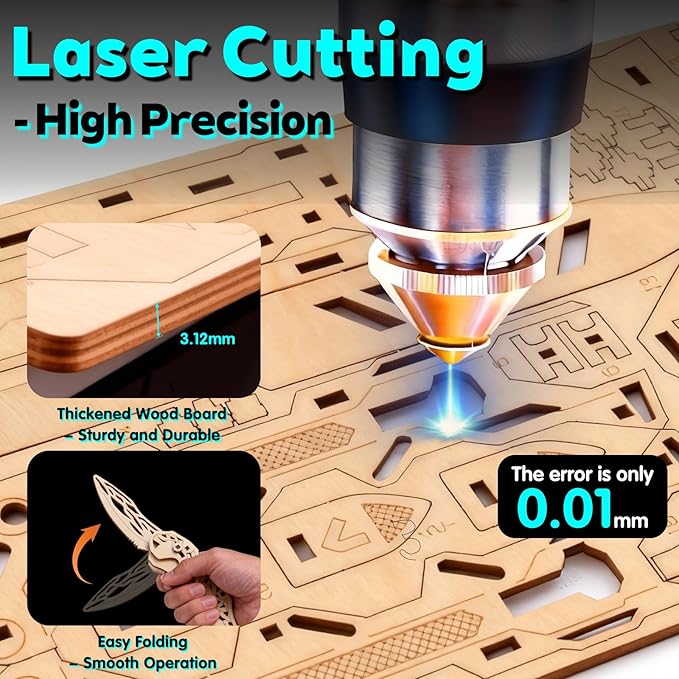 3D Wooden Puzzles for Adults – 6 Knife Set with 266 Pieces, Movable Interlocking Mechanical Structure, High-Precision Laser-Folded, Wood Model Craft Kit & Wooden Building Kits