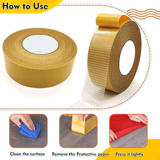 Double Sided Fabric Tape Heavy Duty Mounting Tape 0.79" x 66FT Resistente Clear Super Stick Tape with Fiberglass Mesh High Tack Strong Adhesive for Clothes Carpet Arts