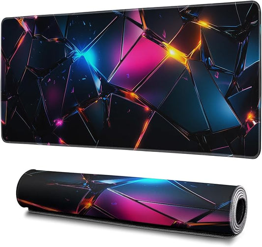 Stylish Geometric Mouse Pad Abstract Black Mouse Pad 31.5x11.8 Inch Geometric Texture Non-Slip Rubber Base Large Mousepad Stitched Edges Keyboard Mouse Mat Desk Pad for Office and Home