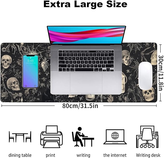 Gothic Black Cat Gaming Mouse Pad, Office Desk Mat, Anti-Slip Rubber Base Cool Aesthetic Mouse Pads for Computer Laptop Keyboard School Home Desktop Gamer Home Accessories Decor 31.5" x 11.8"