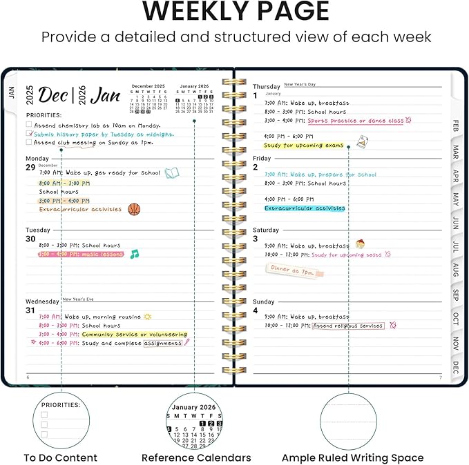 2026 Planner, Weekly and Monthly Calendar Planner for Women, Jan 2026 - Dec 2026, Hardcover Planning Agenda book with Tabs, Spiral Bound, Inner Pocket, Perfect for School Office Supplies, 6.3" x 8.5" - Enchanted Wings