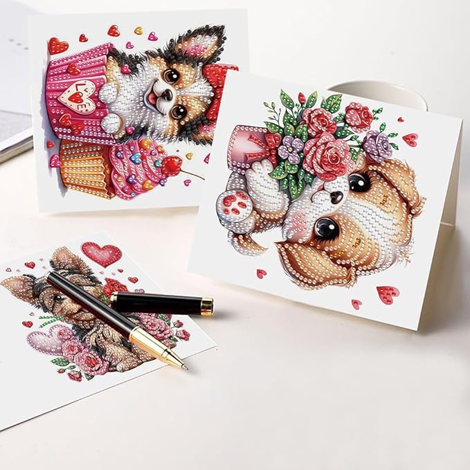 Ceitura 6Pcs DIY Diamond Art Painting Crafts Rhinestone Painting Greeting Card Making Kit Postcard for Holiday Christmas New Year Party Favors (Flower Puppy)