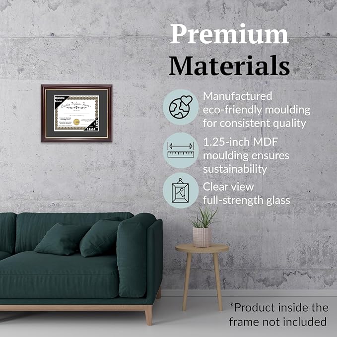 Creative Picture Frames 11x14 Mahogany Gold Rim Diploma Frame with Black Mat Glass and Installed Wall Hangers | Frame Holds 16x20 Media without Mat