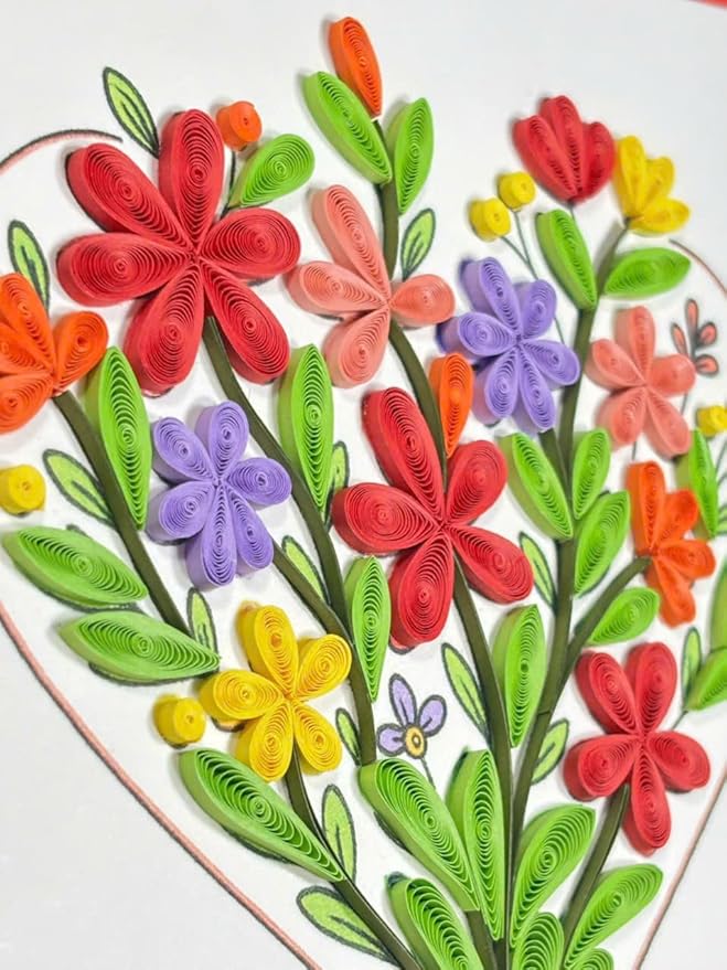 Handmade Quilling Greeting Card Floral Heart Design – Romantic Paper Art for Her, Birthday, Anniversary, Valentine’s Day, Thinking of You, Special Occasion Gift Keepsake