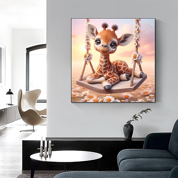 Acelii Fall 5D Diamond Art Kits for Adults Beginners,Giraffe Swing DIY Full Round Drill Diamond Painting Kits,Autumn Paint by Diamonds Dots Gem Art Easy,Home Wall Decor 14X14 Inch