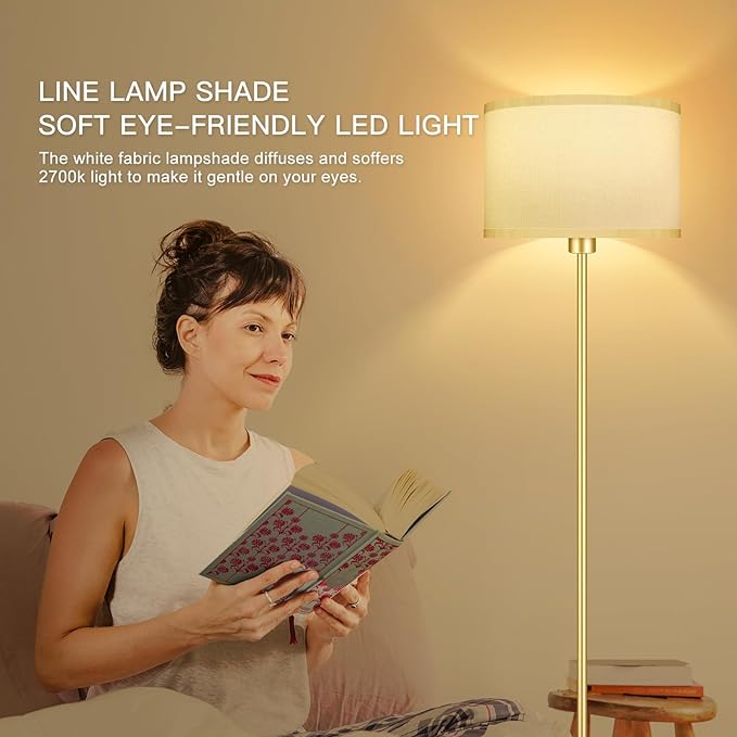 Gold Floor Lamp, Standing Lamp, 58" Tall Lamps for Living Room, Simple Pole Lamp with White Shade, On/Off Foot Pedal, Bright Corner Lamp for Kids Room Bedroom Office Decor(E26 Base, NO Bulb)
