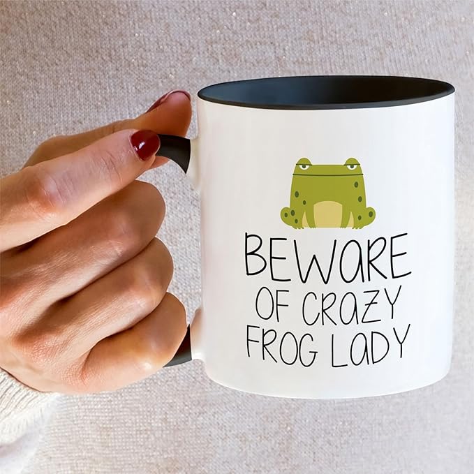 Retreez Funny Mug - Beware of Crazy Frog Lady 11 Oz Ceramic Coffee Mugs - Funny, Sarcasm, Sarcastic, Motivational, Inspirational birthday gifts - White Mug with Black Handle and Inner