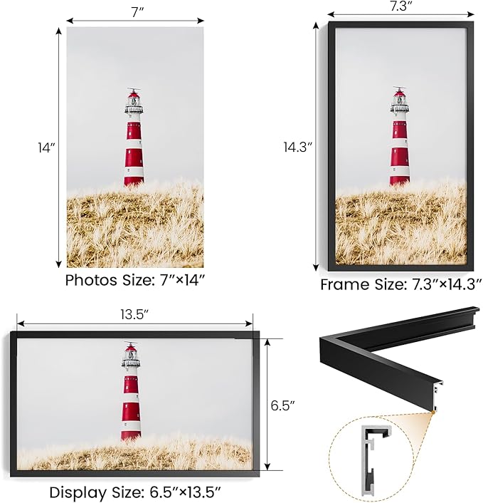 7x14 Aluminum Metal Picture Frame,Tempered Glass Black Photo Frame 7x14 for Family Photo,Posters,Art,Document to Wall Mount Horizontally or Vertically