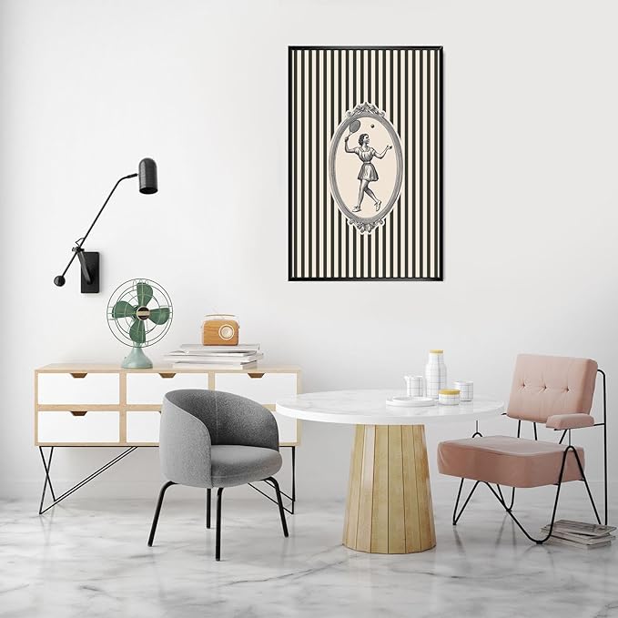 Vintage Tennis Lady Print Striped Elegant Sports Wall Art Posters Sports Lovers Gifts for Room Decor Aesthetic Family Wall Decor Prints 8X12 in Unframed