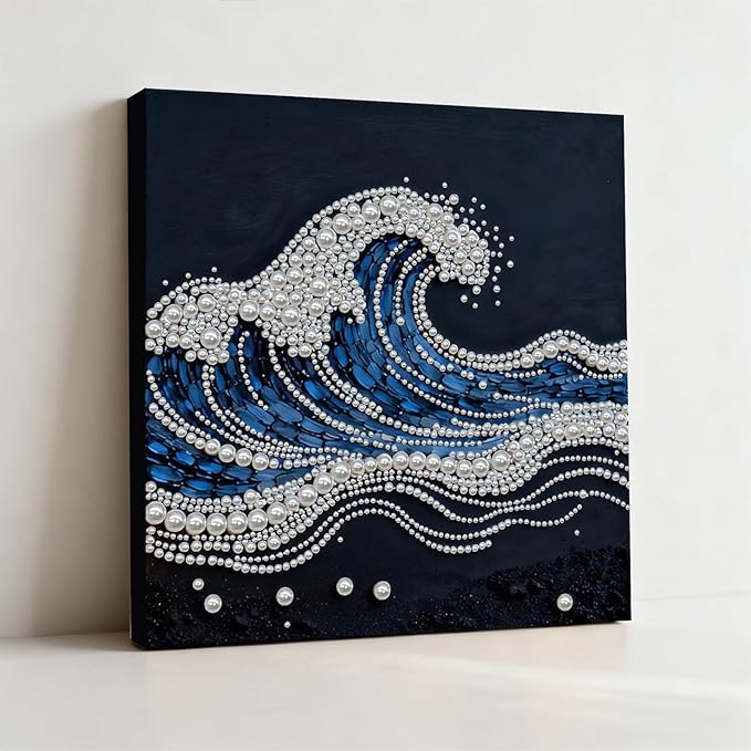 DIY Pearl Painting Kit with Wooden Frame, 3D Plastic Pearl Gemstone Ocean Art Craft for Adults Beginners, Diamond Art Kits for Adults, Home Wall Decor Ready Gift for Women(Waves)(30 * 30cm)