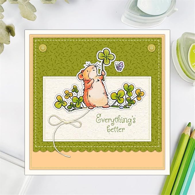 Cozy Mouse Mushroom Stamps and Cutting Dies for Card Making DIY Transparent Silicone Clear Stamp and Metal Die Cuts Sets for Scrapbooking Paper Greeting Cards Decor Seals Craft Supplies