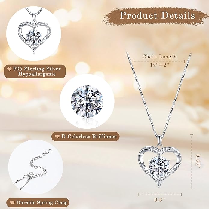 MOOSEA Christmas Gifts for Women Wife, 1-3ct D Color VVS1 925 Sterling Silver Anniversary Birthday Gifts for Women Wife Girlfriend Jewelry Moissanite Necklace