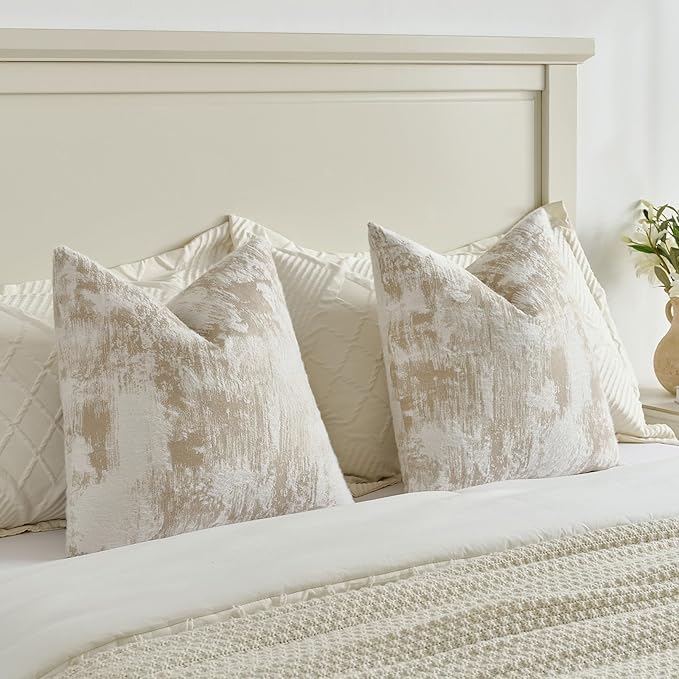 FUTEI Brown White Decorative Throw Pillow Covers 12x20 Inch Set of 2,Jacquard Weave Pillow Case in Soft Faux Cashmere,Modern Home Decor for Couch Living Room