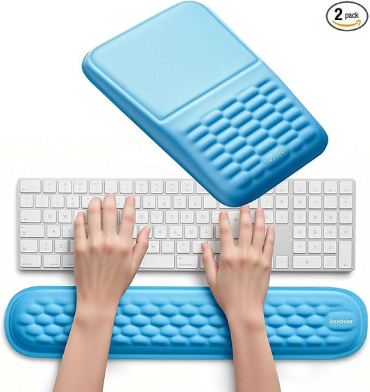 Vaydeer Wrist Rest for Computer Keyboard & Mouse Pad Set – Blue, Ergonomic Memory Foam Wrist Support, Non-Slip Keyboard Wrist Rest & Soft Mouse Pad for Typing Comfort & Wrist Pain Relief