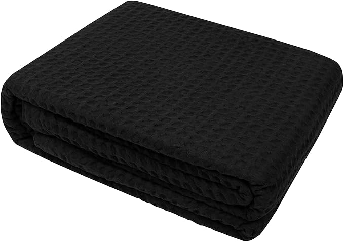 Sweet Home Collection 100% Fine Cotton Blanket Luxurious Weave Stylish Design Soft and Comfortable All Season Warmth, Full/Queen, Waffle Weave Black (Pack of 6)