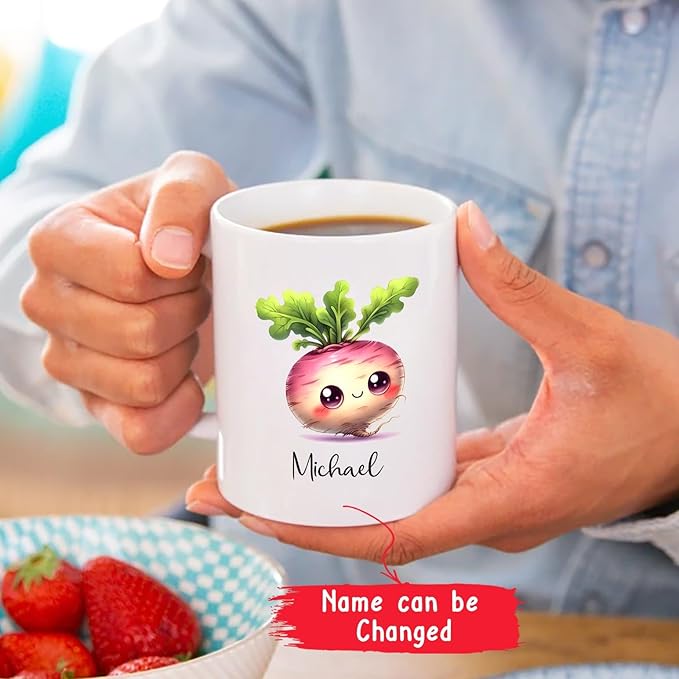 Custom Choose Name Turnip Mug, Turnip Vegetable Coffee Mug Gifts For Kids Child, Vegetable Lover Cup, Personalized Turnip White Ceramic Mug 11oz 15oz, Vegetable Mugs For Turnip Lovers, Vegan Tea Cup