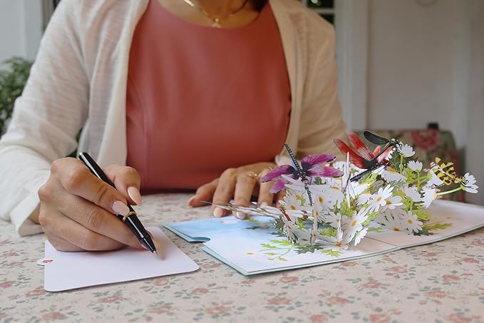 Pop Up Birthday Card for Women – Dragonfly 3D Flower Card, Handcrafted Greeting Card for Her, Mom, Sister, Friends, All Occasions Gift