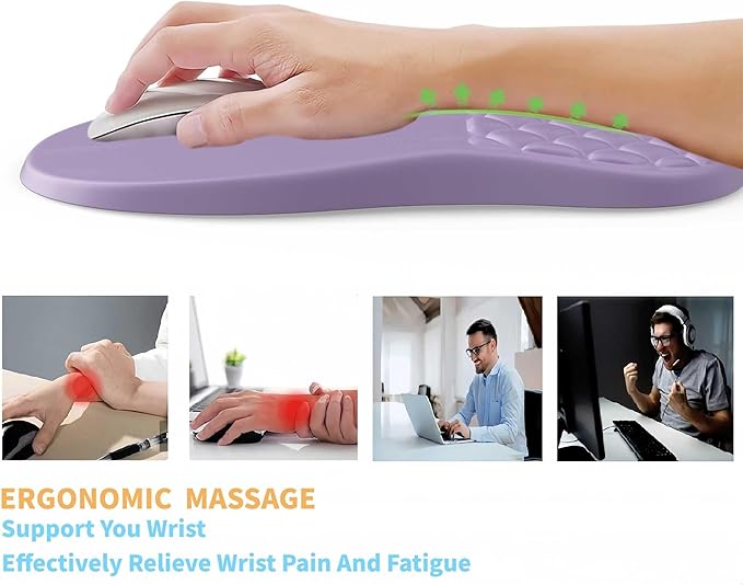 Ergonomic Mouse Pad Wrist Support with Massage Design,Classic Purple Wrist Pain Relief Mousepad with Memory Foam,Non-Slip PU Base