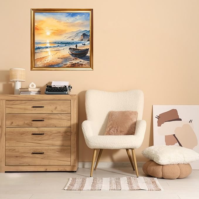 Painting by Numbers Kit for Adults Beginner,Sunset Seascape Color by Numbers for Adults,Boat Adult Paint by Number Kits on Canvas,Paint by Numbers Easy Oil Painting for Home Wall Decor 15.7X19.7 Inch