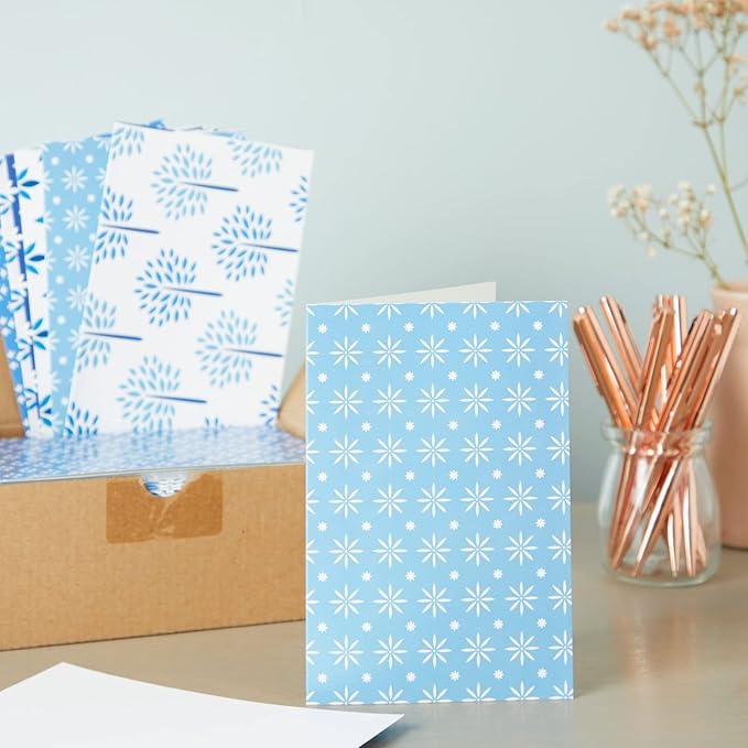 BEST PAPER GREETINGS 48 Pack Blue Stationery Notecards and Envelopes Set - 4x6-Inch All Occasion Thank You Notes for Birthdays, Business - 6 Floral Designs (Blank Inside) - Blank Cards And Envelopes