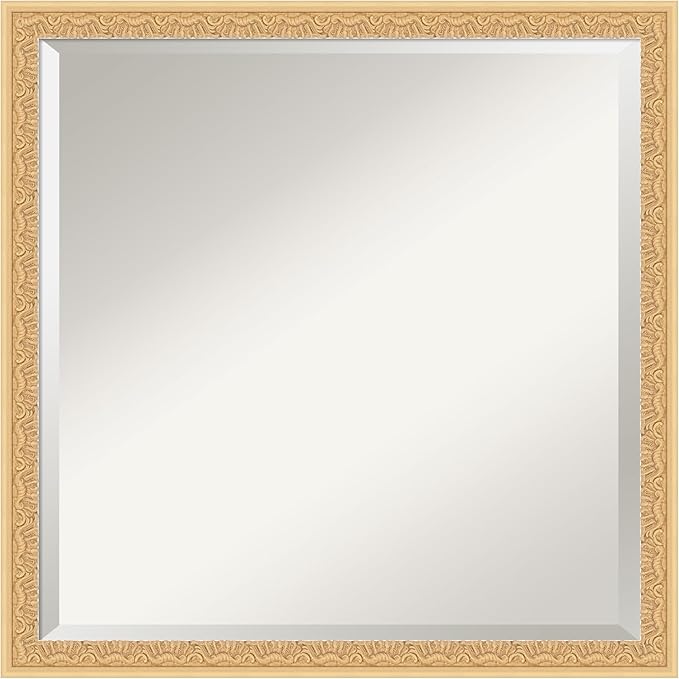 Amanti Art Gold Wall Mirror 22x22 Bethany Gold Square Bathroom Mirror for Wall Decor Living Room, Medium Traditional Wood Frame, Hangs Horizonally and Vertically, Bathroom Decor, Beveled Edge