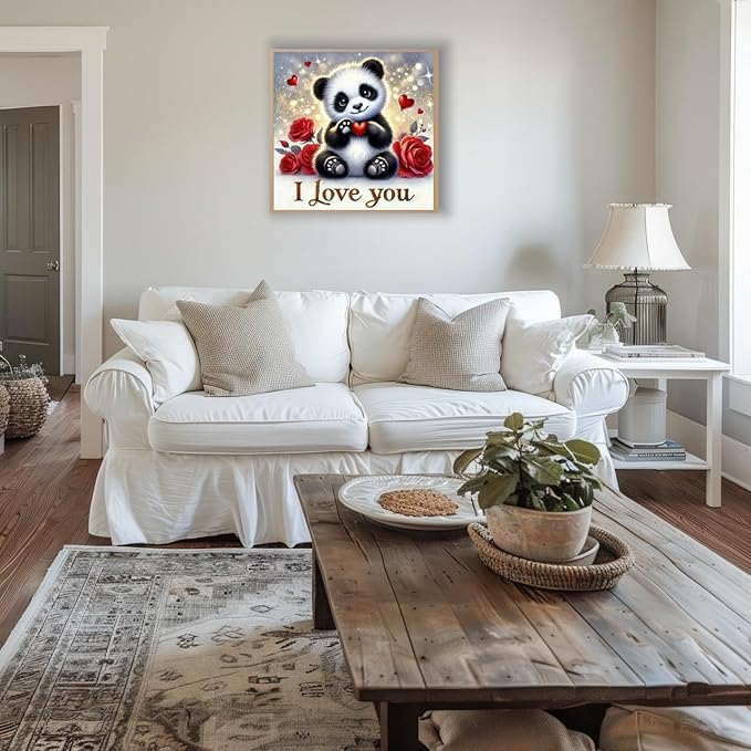 CSZPPQAF Valentine 5D Diamond Painting Kits for Adults, Panda Diamond Art Kits for Adults Beginner, DIY Full Drill Gem Art Paint by Diamonds Dots Crafts Kits for Home Decor 13.7x13.7Inch