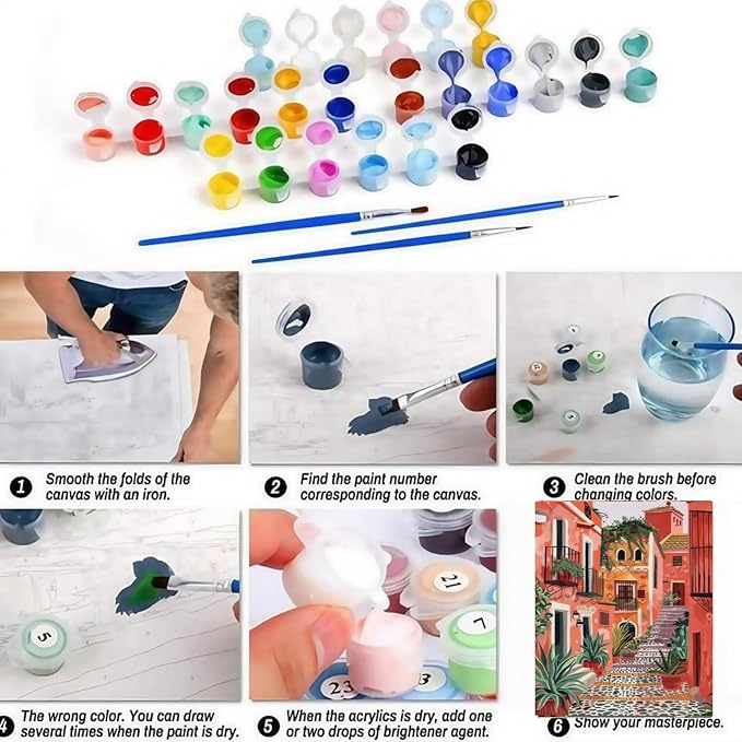 CSZPPQAF Paint by Numbers for Adults Beginner, Green Plant House Paint by Number Kits on Canvas, DIY Acrylic Watercolor Oil Painting by Numbers for Home Wall Decor 16X20inch