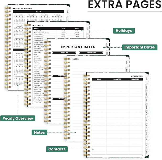 2026 Planner, Weekly and Monthly Calendar Planner for Women, Jan 2026 - Dec 2026, Hardcover Planning Agenda book with Tabs, Spiral Bound, Inner Pocket, Perfect for School Office Supplies, 6.3" x 8.5" - Light Floral