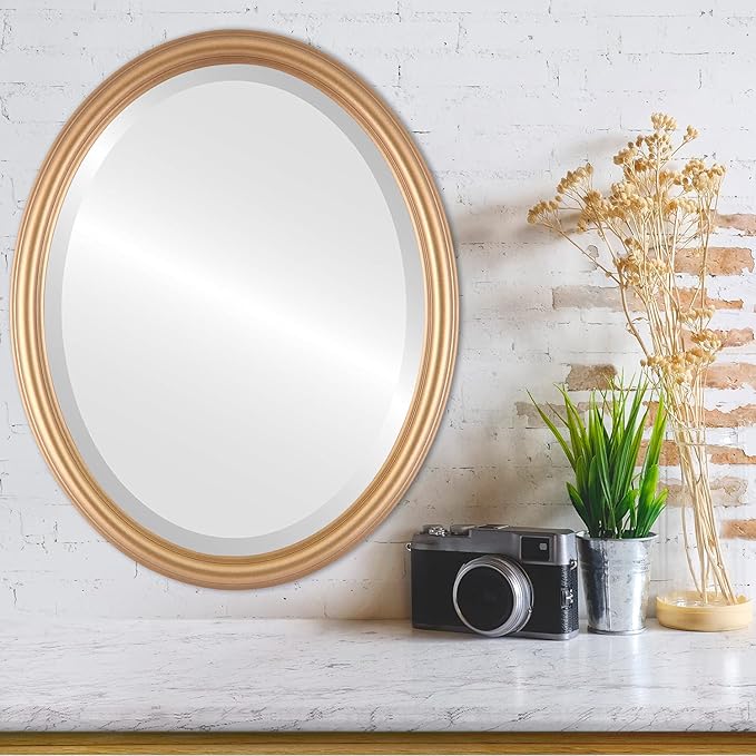OVALCREST Oval Beveled Wall Mirror for Home Decor - Saratoga Style - Desert Gold - 20x26 Outside Dimensions
