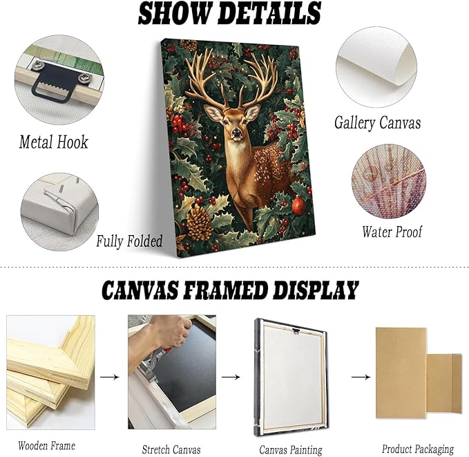 William Morris Deer Poster,Exhibition Print,Christmas William Morris Poster,Vintage Wall Art,Textiles Art, Christmas Print Deer Wall Art for Bedroom Living Room 12x16in Frame wall art