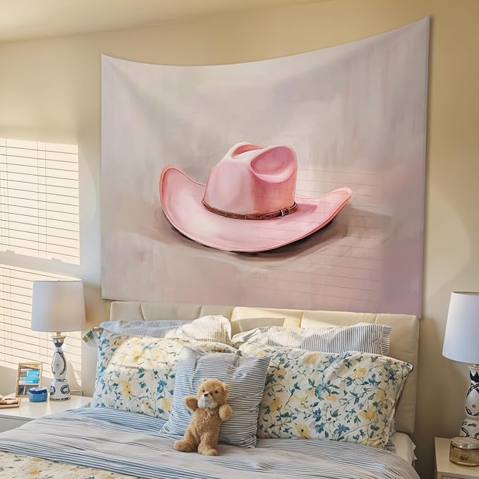 STHTTSW Pink Cowgirl Tapestry, Coastal Cowgirl Tapestries Wall Blanket, Preppy Light Pink Western Wall Hanging Decor for Teen Girl Women College Dorm Apartment Bedroom, 50x60 Inch