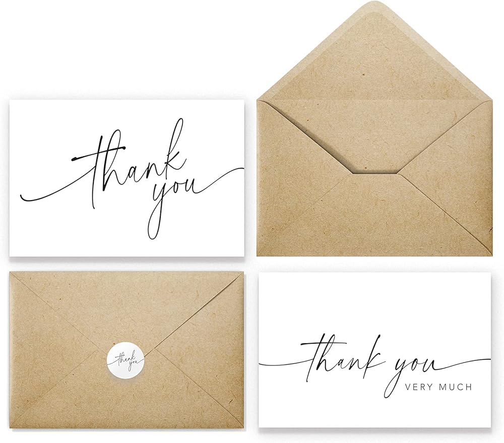 Thank You Cards with Envelopes & Matching Stickers, Bulk Pack of 100, 4x6 Inch Minimalistic Design - Suitable for Business, Baby Shower, Wedding, Small Business, Graduation, Bridal Shower, Funeral