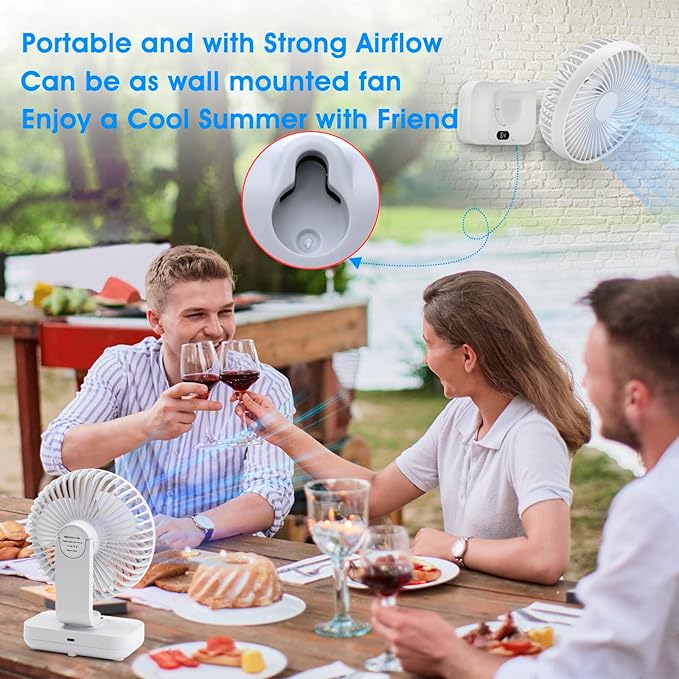 Oscillating Table Fan Small Oscillating Fan for Bedroom/Indoor/Outdoor Ultra Quiet Mini Desk Fan Auto 90° Rotated 4 Speeds 5in Wall Mounted Cordless Portable Rechargeable (White)