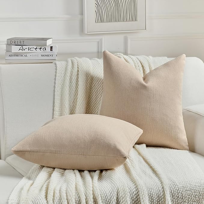 FUTEI Dusky Pink Chenille Decorative Throw Pillow Covers 26x26 Inch Set of 2,Soft Cozy Faux Linen Textured Euro Pillow Shams,Farmhouse Home Decor for Couch Living Room