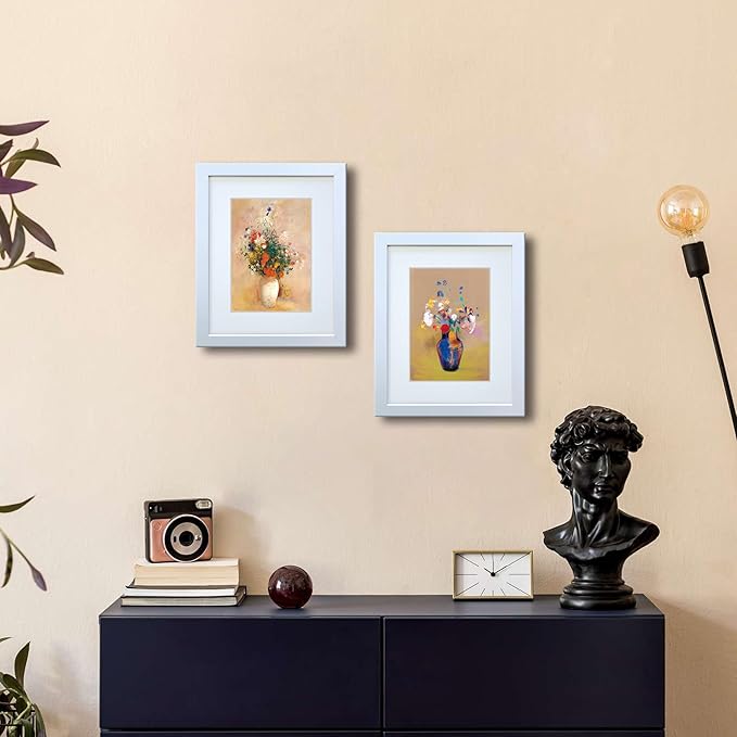 8x10 Picture Frame Set of 2 Made of Solid Wood Photo Frame with Real Glass for Pictures 5x7 with Mat or 8x10 Without Mat, Wall Mount or Tabletop Gallery Photo Frames in White