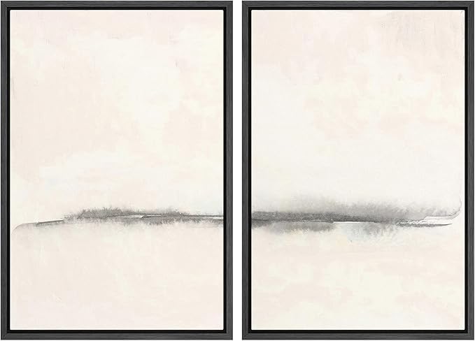 SIGNWIN Framed Canvas Print Wall Art Set Grunge Pastel Paint Stroke Landscape Abstract Shapes Illustration Art Minimalism Decorative Nordic for Living Room, Bedroom, Office - 24"x36"x2 Black