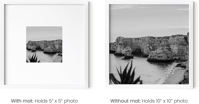 HAUS AND HUES 10x10 White Metal Picture Frames Matted to 5x5 - Features Premium Aluminum & Hanging Hardware, Shatterproof Plexiglass - Ideal for Home, Room, Office (10x10 in, White, Set of 3)