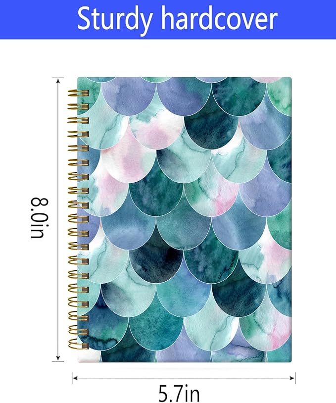 Spiral Journal Notebook,A5 Hardcover Lined Journals for Women 6 x 8.3 in,60 Sheets 120 Pages Thick Paper,Cute College Ruled Writing Notebook for Office Work School(Beautiful Green Mermaid Scales)