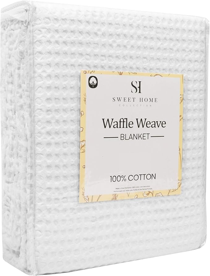 100% Fine Cotton Blanket Luxurious Weave Stylish Design Soft and Comfortable All Season Warmth, King, Waffle Weave White (Pack of 6)