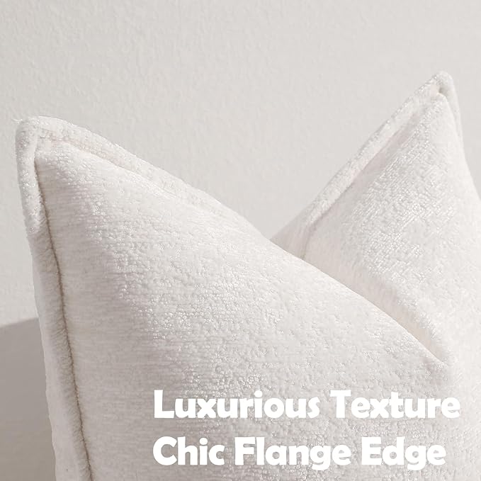 Pack of 2 Cream White Euro Shams Pillow Covers 26x26 Cozy Soft Chenille Decorative Throw Pillow Covers Accent Vintage Square Couch Pillow Covers for Home Decor Bed Sofa Living Room